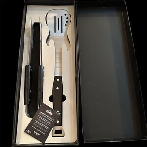 Guitar  BBQ Tool Set Spatula & Tongs Music Theme Silver